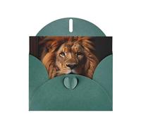 WHJSHOP The Lion's Gaze Prints, biglietto di auguri verde scuro - Carta perlescente di alta qualità su entrambi i lati, effetto perlato, busta di carta perlata con fibbia d'amore