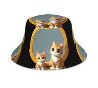 WHJSHOP The Little cat in the mirror stampato riflettente cappello alla pescatora uomo e donna casual outdoor nero