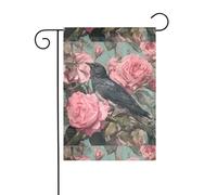 WHJSHOP The Raven in the Rose - Bandiere da giardino, 30,5 x 45,7 cm, per decorazione da cortile, larghezza palo di 3 cm (solo bandiera, asta non inclusa)