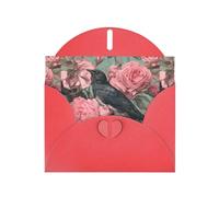 WHJSHOP The Raven in the Rose Prints, biglietto di auguri con carta perlescente di alta qualità, effetto perlato su entrambi i lati, busta in carta perlata con fibbia d'amore