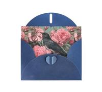 WHJSHOP The Raven in the Rose Prints, biglietto di auguri con carta perlescente di alta qualità, effetto perlato su entrambi i lati, busta in carta perlata con fibbia d'amore