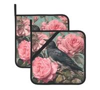 WHJSHOP The Raven in The Rose Prints - Set di 2 presine isolate quadrate da 20,3 x 20,3 cm, spesse e resistenti, anti-scottatura e termoisolanti