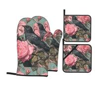 WHJSHOP The Raven in The Rose Prints, set di 4 guanti da forno isolati e presine, anti-scottatura e isolamento termico
