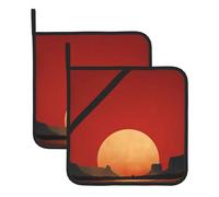 WHJSHOP The Red Sun in The Desert Picture Square Insulated Pot Mat 2 pezzi con una comoda corda laterale per appendere facilmente