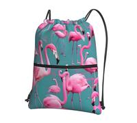 WHJSHOP Uno stormo di fenicotteri con stampa con coulisse e cerniera, borsa leggera e impermeabile, con tasca frontale, ideale per palestra, viaggi ed escursioni