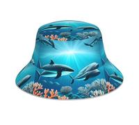 WHJSHOP Whales Under The sea Stampato Riflettente Cappello Secchio Uomo e Donna Casual Outdoor Nero