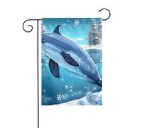 WHJSHOP Winter the delphin - Bandiere da giardino con immagine di delfino, 30,5 x 45,7 cm, per decorazione da cortile, larghezza di 3 cm (solo bandiera, asta non inclusa)