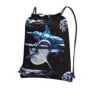 WHJSHOP Zaino con stampa delfina nera con coulisse e cerniera, leggero e impermeabile, con tasca frontale, ideale per palestra, viaggi ed escursioni