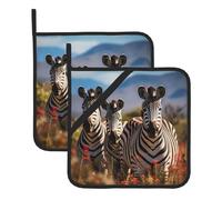 WHJSHOP Zebre sul Sud Africa Picture Square Insulated Pot Mat 2 pezzi con una comoda corda laterale per appendere facilmente