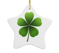 WHJSSF - Albero di Natale in ceramica da appendere a forma di stella con 5 foglie di erba verde, con cordoncino in metallo perforato e placcato oro