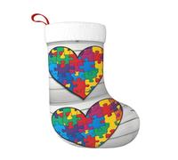 WHJSSF Autismo Consapevolezza Puzzle Pezzi Cuore Immagine Natale Calze decorative per la decorazione durante Halloween, Natale e Capodanno