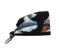 WHJSSF Berretto da lavoro per donne e uomini, regolabile, assorbe il sudore, traspirante, con stampa di treni che attraversano le nuvole, nero