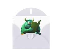 WHJSSF Biglietto di auguri bianco con mostro verde che legge un libro, stampa 10,2 x 15,2 cm per Natale, compleanni dei bambini, San Valentino, anniversari di matrimonio e inviti per feste