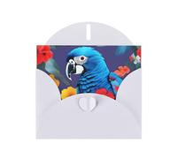 WHJSSF Biglietto di auguri bianco con pappagallo blu stampato con fiori, perfetto per San Valentino, anniversario di matrimonio e inviti per feste