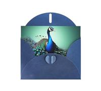 WHJSSF Biglietto di auguri blu con bellissime stampe di pavoni, 10,2 x 15,2 cm, per Natale, compleanni dei bambini, San Valentino, anniversari di matrimonio e inviti per feste