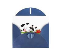 WHJSSF Biglietto di auguri blu con mucca che mangia fragole, stampato perfetto per San Valentino, anniversario di matrimonio e inviti per feste