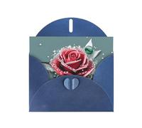 WHJSSF Biglietto di auguri blu con stampa di rosa rugiada, 10,2 x 15,2 cm, per Natale, compleanni dei bambini, San Valentino, anniversari di matrimonio e inviti per feste