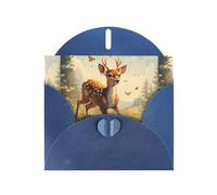 WHJSSF Biglietto di auguri blu con stampa di un cervo che insegue un'ape, perfetto per San Valentino, anniversario di matrimonio e inviti per feste