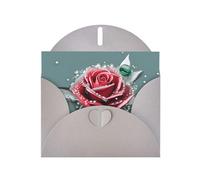 WHJSSF Biglietto di auguri grigio con stampa di rosa rugiada, 10,2 x 15,2 cm, per Natale, compleanni dei bambini, San Valentino, anniversari di matrimonio e inviti per feste