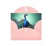 WHJSSF Biglietto di auguri rosa con bellissime stampe di pavoni, 10,2 x 15,2 cm, per Natale, compleanni dei bambini, San Valentino, anniversari di matrimonio e inviti per feste