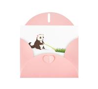 WHJSSF Biglietto di auguri rosa con furetto che tira l'erba, perfetto per San Valentino, anniversario di matrimonio e inviti per feste