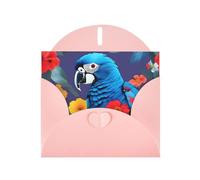 WHJSSF Biglietto di auguri rosa con pappagallo blu stampato con fiori, perfetto per San Valentino, anniversario di matrimonio e inviti per feste