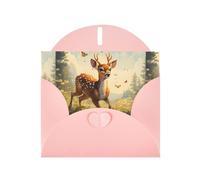 WHJSSF Biglietto di auguri rosa stampato con cervo che insegue un'ape, perfetto per San Valentino, anniversario di matrimonio e inviti per feste