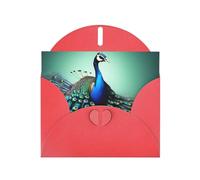 WHJSSF Biglietto di auguri rosso con bellissime stampe di pavoni, 10,2 x 15,2 cm, per Natale, compleanni dei bambini, San Valentino, anniversari di matrimonio e inviti per feste