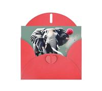 WHJSSF Biglietto di auguri rosso con elefante che spruzza fiori 10,2 x 15,2 cm per Natale, compleanni dei bambini, San Valentino, anniversari di matrimonio e inviti per feste