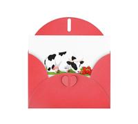 WHJSSF Biglietto di auguri rosso con mucca che mangia fragole, perfetto per San Valentino, anniversario di matrimonio e inviti per feste