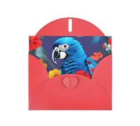 WHJSSF Biglietto di auguri rosso con pappagallo blu stampato con fiori, perfetto per San Valentino, anniversario di matrimonio e inviti per feste