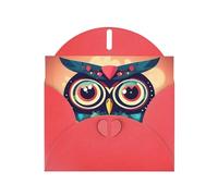 WHJSSF Biglietto di auguri rosso con simpatici gufi, 10,2 x 15,2 cm, per Natale, compleanni dei bambini, San Valentino, anniversari di matrimonio e inviti per feste