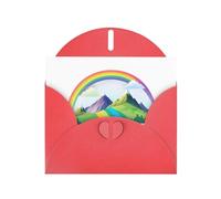 WHJSSF Biglietto di auguri rosso con stampa arcobaleno dietro la montagna, perfetto per San Valentino, anniversario di matrimonio e inviti per feste