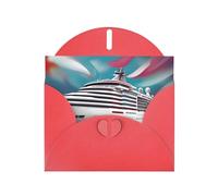 WHJSSF Biglietto di auguri rosso con stampa di navi da crociera, 10,2 x 15,2 cm, per Natale, compleanni dei bambini, San Valentino, anniversari di matrimonio e inviti per feste