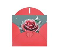 WHJSSF Biglietto di auguri rosso con stampa di rosa rugiada, 10,2 x 15,2 cm, per Natale, compleanni dei bambini, San Valentino, anniversari di matrimonio e inviti per feste
