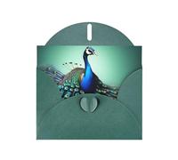 WHJSSF Biglietto di auguri verde scuro con bellissime stampe di pavoni, 10,2 x 15,2 cm, per Natale, compleanni dei bambini, San Valentino, anniversari di matrimonio e inviti per feste