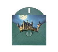 WHJSSF Biglietto di auguri verde scuro con stampa del castello al chiaro di luna, 10,2 x 15,2 cm, per Natale, compleanni dei bambini, San Valentino, anniversari di matrimonio e inviti per feste