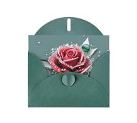 WHJSSF Biglietto di auguri verde scuro con stampa di rosa rugiada, 10,2 x 15,2 cm, per Natale, compleanni dei bambini, San Valentino, anniversari di matrimonio e inviti per feste