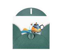 WHJSSF Biglietto di auguri verde scuro stampato con bollitore tra le onde, perfetto per San Valentino, anniversario di matrimonio e inviti per feste