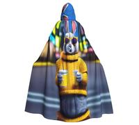 WHJSSF Bunny With Drink stampato adulto Halloween giacca con cappuccio mantello lungo partito mantello adatto per uomini e donne