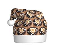 WHJSSF Caffè con il modello del cuore che stampa cappelli di Natale della peluche degli uomini e delle donne, cappelli adulti del partito di festa di Capodanno