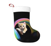 WHJSSF Calze decorative natalizie con immagine di un gatto arcobaleno incontra un gatto, per decorare Halloween, Natale e Capodanno
