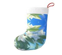 WHJSSF Calzini di Natale stampati con foglie verdi e fiori bianchi, grande capacità, decorazione