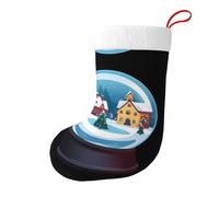 Whjssf Calzini natalizi stampati su entrambi i lati con immagine della città di Natale nella sfera di cristallo, per feste di grande capacità, decorazioni per interni