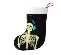 Whjssf Calzini natalizi stampati su entrambi i lati con scheletro che ascolta la musica per feste di grande capacità, decorazioni per interni
