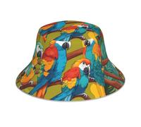 WHJSSF Cappello alla pescatora riflettente con due pappagalli colorati, per uomini e donne, per viaggi, campeggio, escursionismo, nero