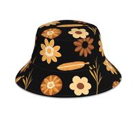 WHJSSF Cappello alla pescatora riflettente con stampa di pane floreale, unisex, protezione solare, copricapo per uomini e donne, nero