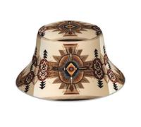 WHJSSF Cappello alla pescatora riflettente stampato con pittura nativa americana, unisex, leggero, traspirante, pieghevole, nero