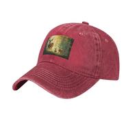 WHJSSF Cappello da baseball da cowboy nero con motivo di cervi grandi e piccoli cervi cappello regolabile in cotone per uomini e donne, traspirante ed elegante, Rosso, Taglia unica