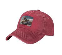 WHJSSF Cappello da baseball da cowboy nero Majestic Tiger appoggiato su una roccia con cielo nuvoloso cappello regolabile in cotone per uomini e donne, traspirante ed elegante, Rosso, Taglia unica